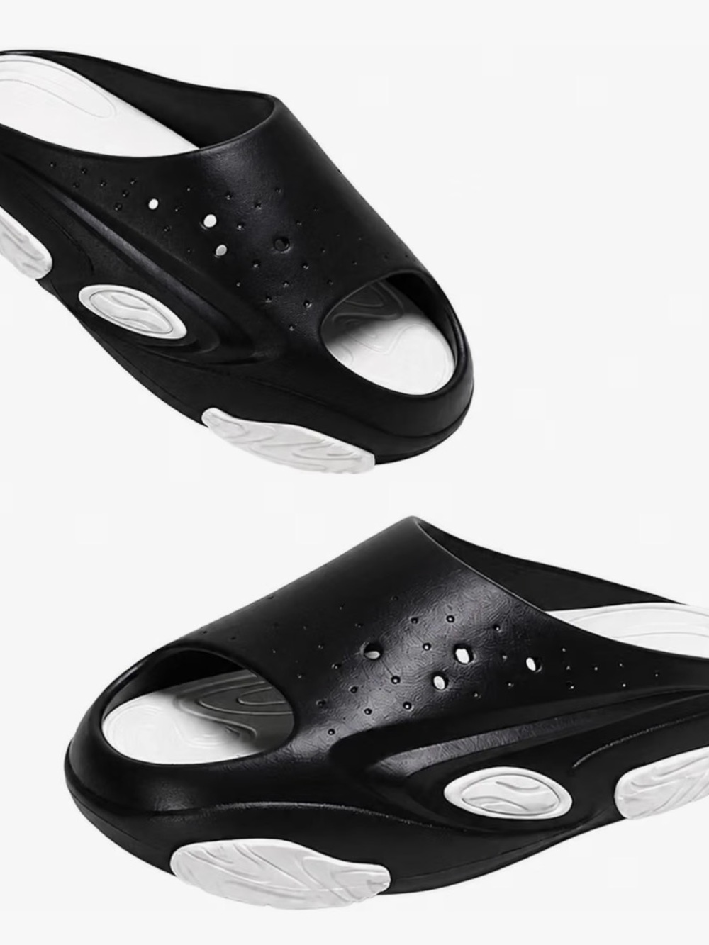 Black Slide Sandals with White Accents